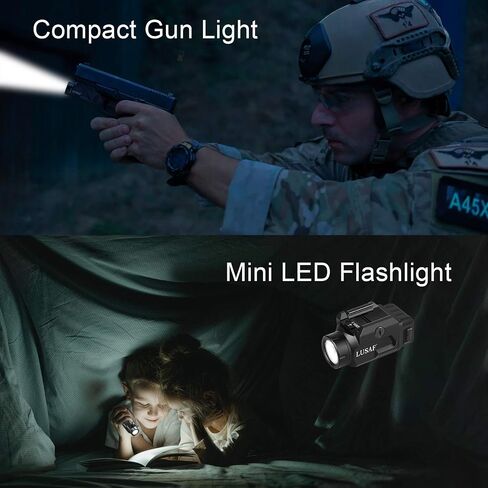 Mini 500 Lumen Gun Flashlight Compact LED Rail Mounted Tactical Flashlights Pistol Weapon Light with Strobe Gun Lights for Pistols Fits Picatinny MIL-STD-1913 Glock Taurus Ruger Springfield H&K S&W in Saudi Arabia