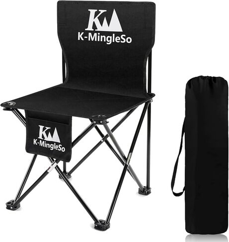 K-MingleSo Upgraded Folding Camping Chair with Side Pocket, Compact Ultralight Backpacking Chair for Fishing, BBQ, Beach, Travel, Picnic, Large Size, Hold Up to 330lbs [Black] in Kuwait