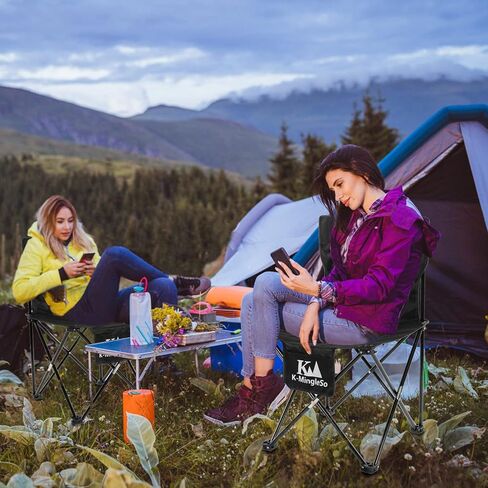 K-MingleSo Upgraded Folding Camping Chair with Side Pocket, Compact Ultralight Backpacking Chair for Fishing, BBQ, Beach, Travel, Picnic, Large Size, Hold Up to 330lbs [Black] in Kuwait