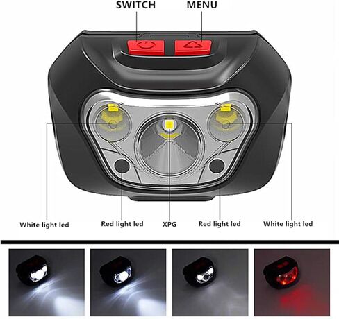 DTXMYT Replaceable Battery,2-Pack 1200 Lumen Super Bright with White Red LED Head Lamp Flashlight, 8 Modes, Motion Sensor, Waterproof, Outdoor Fishing Camping Running Cycling Headlight in Saudi Arabia