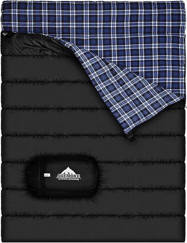 Cotton Flannel Double Sleeping Bag, 2 Person Camping Sleeping Bag | Queen Size for Adults Couples Family Camping Backpacking Hiking or Rv Traveling, Lightweight and Waterproof, 3-4 Season Use in Kuwait