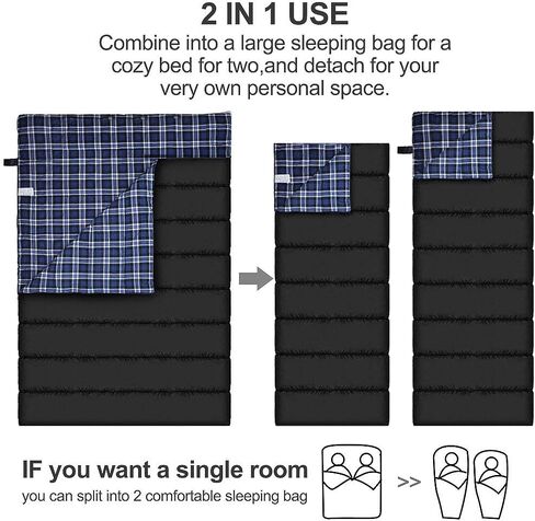 Cotton Flannel Double Sleeping Bag, 2 Person Camping Sleeping Bag | Queen Size for Adults Couples Family Camping Backpacking Hiking or Rv Traveling, Lightweight and Waterproof, 3-4 Season Use in Kuwait