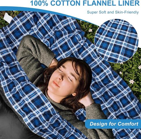 Cotton Flannel Double Sleeping Bag, 2 Person Camping Sleeping Bag | Queen Size for Adults Couples Family Camping Backpacking Hiking or Rv Traveling, Lightweight and Waterproof, 3-4 Season Use in Kuwait