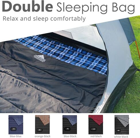Cotton Flannel Double Sleeping Bag, 2 Person Camping Sleeping Bag | Queen Size for Adults Couples Family Camping Backpacking Hiking or Rv Traveling, Lightweight and Waterproof, 3-4 Season Use in Kuwait