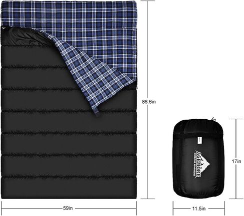 Cotton Flannel Double Sleeping Bag, 2 Person Camping Sleeping Bag | Queen Size for Adults Couples Family Camping Backpacking Hiking or Rv Traveling, Lightweight and Waterproof, 3-4 Season Use in Kuwait