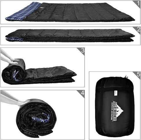 Cotton Flannel Double Sleeping Bag, 2 Person Camping Sleeping Bag | Queen Size for Adults Couples Family Camping Backpacking Hiking or Rv Traveling, Lightweight and Waterproof, 3-4 Season Use in Kuwait
