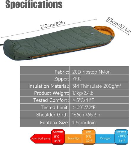 iClimb 3M Thinsulate Insulation Mummy Sleeping Bag with Compression Sack Ultralight Compact Warm Washable for Adults Indoor Outdoor Backpacking Camping Hiking in Kuwait