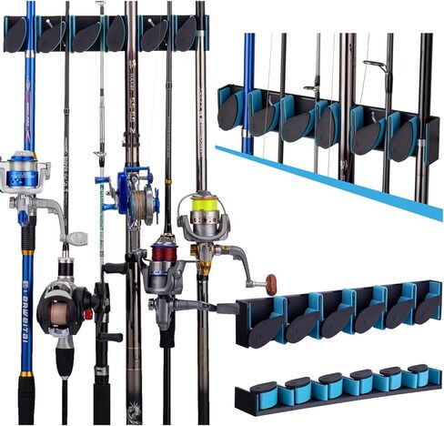 حامل صنارة صيد للجراج، حامل صنارة صيد يثبت على الحائط، رف صنارة صيد يحمل ما يصل الى 12 صنارة او مجموعة، رف صنارة الصيد للمراب والتخزين والحائط وحامل صنارة السقف من قطعتين in Kuwait