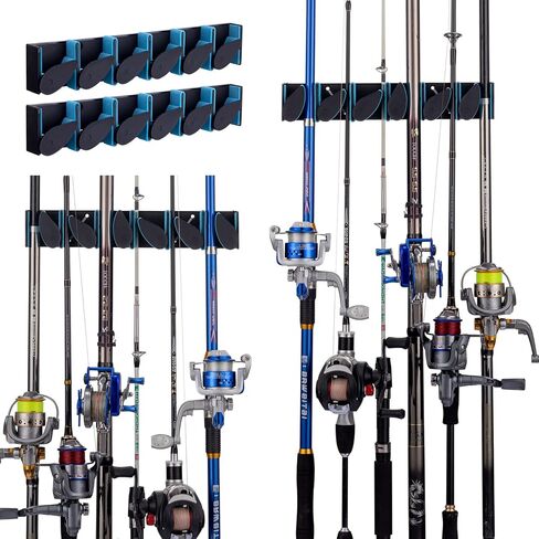 حامل صنارة صيد للجراج، حامل صنارة صيد يثبت على الحائط، رف صنارة صيد يحمل ما يصل الى 12 صنارة او مجموعة، رف صنارة الصيد للمراب والتخزين والحائط وحامل صنارة السقف من قطعتين in Kuwait