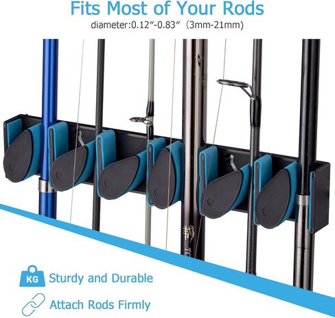 حامل صنارة صيد للجراج، حامل صنارة صيد يثبت على الحائط، رف صنارة صيد يحمل ما يصل الى 12 صنارة او مجموعة، رف صنارة الصيد للمراب والتخزين والحائط وحامل صنارة السقف من قطعتين in Kuwait