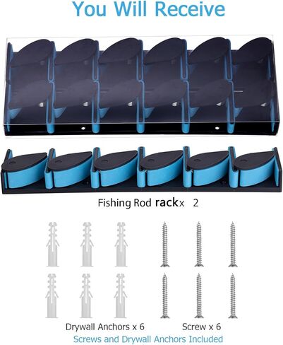 حامل صنارة صيد للجراج، حامل صنارة صيد يثبت على الحائط، رف صنارة صيد يحمل ما يصل الى 12 صنارة او مجموعة، رف صنارة الصيد للمراب والتخزين والحائط وحامل صنارة السقف من قطعتين in Kuwait