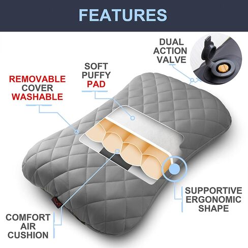 X-Foam Inflatable Camping Pillow ELuxe with Removable Foaming Cover | Comfortable, Washable Ultralight Portable Neck Lumbar Support | Backpacking, Hiking, Travel, Air | X-Large (APPLE GREEN) in Kuwait