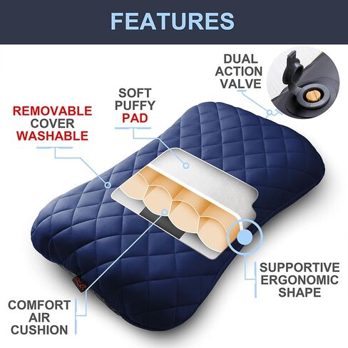 X-Foam Inflatable Camping Pillow ELuxe with Removable Foaming Cover | Comfortable, Washable Ultralight Portable Neck Lumbar Support | Backpacking, Hiking, Travel, Air | X-Large (APPLE GREEN) in Kuwait