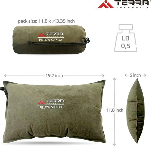 Terra Incognita Self-Inflating Camping Pillow - Perfect for Backpacking and Traveling - Inflatable Pillow for Camping in Kuwait