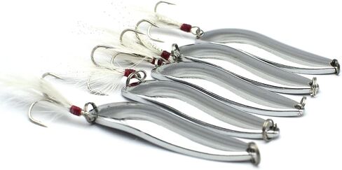 10/20 Pieces 22g Fishing Lures Spoons Saltwater Treble Feather Hooks Hard Metal Spinner Baits Casting Spoon Silvery for Salmon Bass in Kuwait