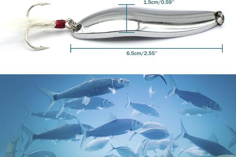 10/20 Pieces 22g Fishing Lures Spoons Saltwater Treble Feather Hooks Hard Metal Spinner Baits Casting Spoon Silvery for Salmon Bass in Kuwait