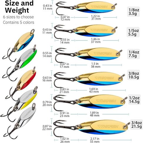 THKFISH Fishing Lures - Trout & Pike Bass Lures, 5pcs 1/8oz-3/4oz in Kuwait