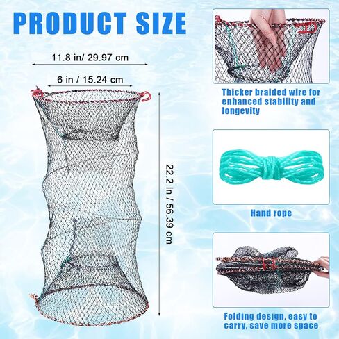 Windyun 3 Pcs 4ft Fishing Cast Net with Heavy Duty Sinker Portable Folded Lobster Crab Trap Fishing Net with Long Robust Telescopic Handle Freshwater Saltwater Bait Fishing Accessories in Saudi Arabia