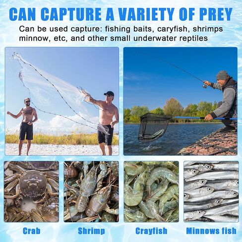 Windyun 3 Pcs 4ft Fishing Cast Net with Heavy Duty Sinker Portable Folded Lobster Crab Trap Fishing Net with Long Robust Telescopic Handle Freshwater Saltwater Bait Fishing Accessories in Saudi Arabia