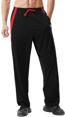 Men’s Athletic Pants with Zipper Pockets Open Bottom Lightweight Sweatpants, for Workout, Running, Gym, Training in Kuwait