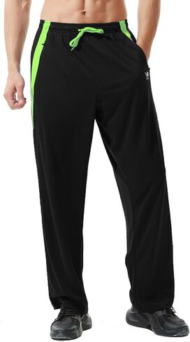 Men’s Athletic Pants with Zipper Pockets Open Bottom Lightweight Sweatpants, for Workout, Running, Gym, Training in Saudi Arabia