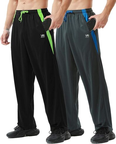 Men’s Athletic Pants with Zipper Pockets Open Bottom Lightweight Sweatpants, for Workout, Running, Gym, Training in Saudi Arabia