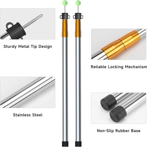 KOMCLUB Telescoping Tent Tarp Pole Adjustable Tarp Poles 3 Section Heavy Duty Canopy Poles Stainless Steel Portable Camping Poles 33"-86.61" for Hiking Car Canopy Awning 2Pcs Set (Blue) in Saudi Arabia
