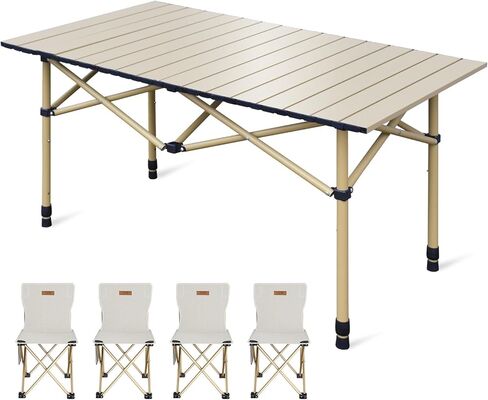 Hastoygo Folding Camping Table Loads 165 Lbs, with 4 Chairs, Height Adjustable from 21.65" to 27.56", Picnic Table Portable 47.24" x 21.65" with Carry Bag for Outdoor Cooking,Beach,Backyard,Tailgating in Kuwait