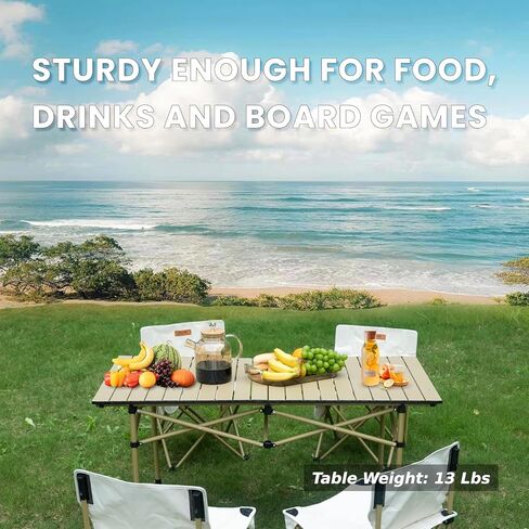 Hastoygo Folding Camping Table Loads 165 Lbs, with 4 Chairs, Height Adjustable from 21.65" to 27.56", Picnic Table Portable 47.24" x 21.65" with Carry Bag for Outdoor Cooking,Beach,Backyard,Tailgating in Kuwait