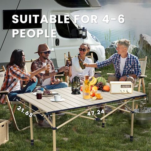 Hastoygo Folding Camping Table Loads 165 Lbs, with 4 Chairs, Height Adjustable from 21.65" to 27.56", Picnic Table Portable 47.24" x 21.65" with Carry Bag for Outdoor Cooking,Beach,Backyard,Tailgating in Kuwait