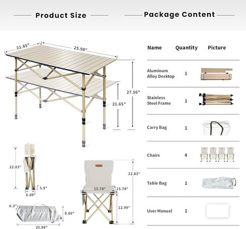 Hastoygo Folding Camping Table Loads 165 Lbs, with 4 Chairs, Height Adjustable from 21.65" to 27.56", Picnic Table Portable 47.24" x 21.65" with Carry Bag for Outdoor Cooking,Beach,Backyard,Tailgating in Kuwait