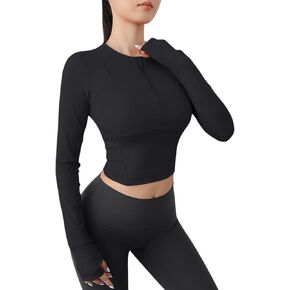 سترات ZHENWEI الرياضية القصيرة للنساء نصف سحاب ضيقة للتمرين بأكمام طويلة in Kuwait