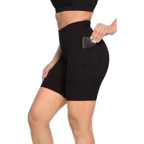 SATINA High Waisted Black Biker Shorts for Women - with & Without Pockets - 5'' and 8'' Inseam