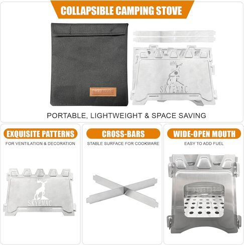 Camping Wood Burning Stove Portable - Folding Camp Stove Collapsible Backpacking Stove Stainless Steel Campfire Stove Outdoor Cooking Foldable Lightweight Stove for Picnic Hiking BBQ in Kuwait