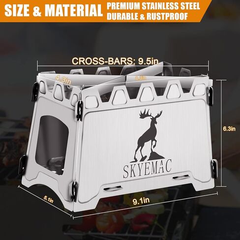 Camping Wood Burning Stove Portable - Folding Camp Stove Collapsible Backpacking Stove Stainless Steel Campfire Stove Outdoor Cooking Foldable Lightweight Stove for Picnic Hiking BBQ in Kuwait