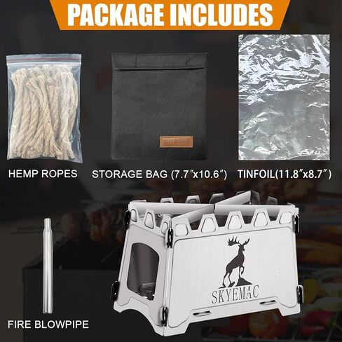 Camping Wood Burning Stove Portable - Folding Camp Stove Collapsible Backpacking Stove Stainless Steel Campfire Stove Outdoor Cooking Foldable Lightweight Stove for Picnic Hiking BBQ in Kuwait