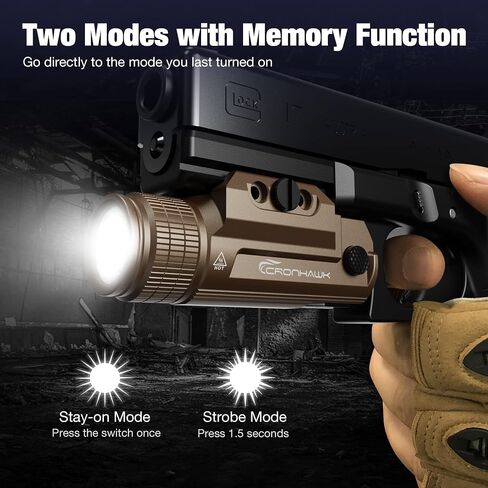 CRONHAWK Pistol Flashlight Rechargeable 700 Lumen Rail Mounted Tactical Flashlight Compact Weapon Light for Gun Light fits Picatinny in Kuwait