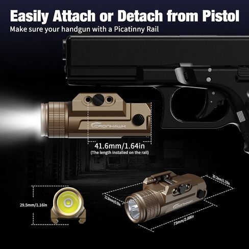 CRONHAWK Pistol Flashlight Rechargeable 700 Lumen Rail Mounted Tactical Flashlight Compact Weapon Light for Gun Light fits Picatinny in Kuwait
