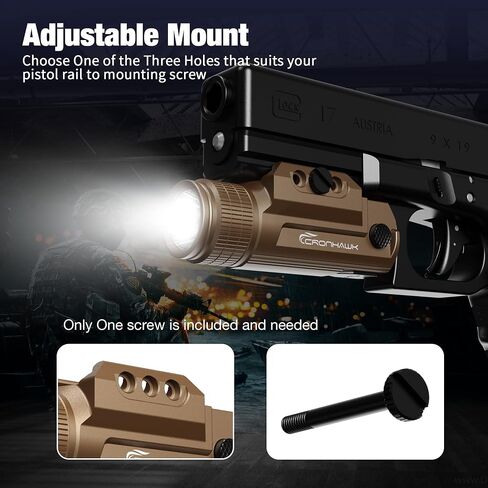 CRONHAWK Pistol Flashlight Rechargeable 700 Lumen Rail Mounted Tactical Flashlight Compact Weapon Light for Gun Light fits Picatinny in Kuwait