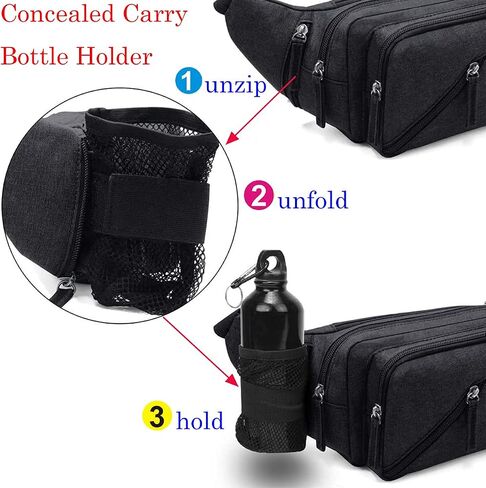 Concealed Carry Pistol Waist Bag - LarKoo Tactical Conceal Carry Pistol Bag Fanny Packs Handgun Holster Pouch with Bottle&Gun Holder Fits 1911 Glock etc in Kuwait