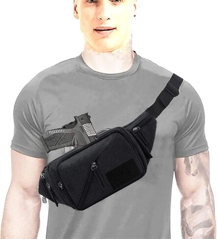 Concealed Carry Pistol Waist Bag - LarKoo Tactical Conceal Carry Pistol Bag Fanny Packs Handgun Holster Pouch with Bottle&Gun Holder Fits 1911 Glock etc in Kuwait