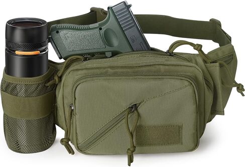Concealed Carry Pistol Waist Bag - LarKoo Tactical Conceal Carry Pistol Bag Fanny Packs Handgun Holster Pouch with Bottle&Gun Holder Fits 1911 Glock etc in Kuwait