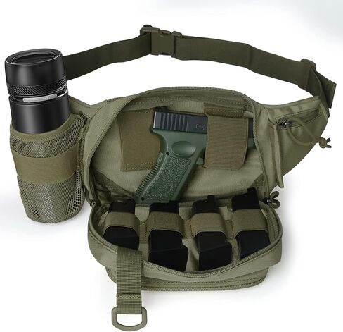 Concealed Carry Pistol Waist Bag - LarKoo Tactical Conceal Carry Pistol Bag Fanny Packs Handgun Holster Pouch with Bottle&Gun Holder Fits 1911 Glock etc in Kuwait