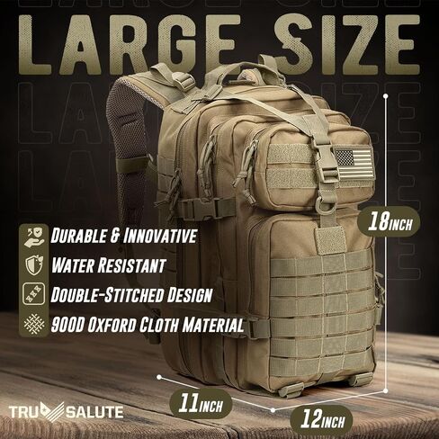 Tru Salute 45L Military Black Tactical Backpack Large Army 3 Day Pack Molle Bug out Bag Rucksack Backpack Military Black in Saudi Arabia