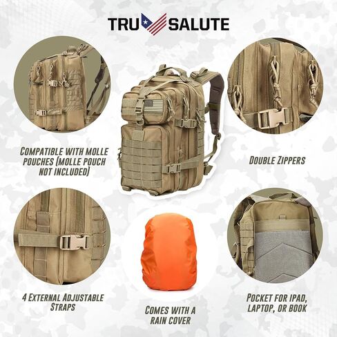Tru Salute 45L Military Black Tactical Backpack Large Army 3 Day Pack Molle Bug out Bag Rucksack Backpack Military Black in Saudi Arabia