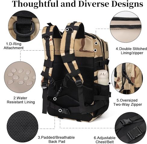 Tactical Backpack for Men and Women, 45L Large Capacity Military Backpack, Molle Backpack used for Outdoor Hiking, Fitness, Camping, Daily Work, Hunting in Kuwait