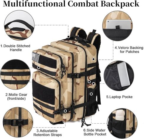 Tactical Backpack for Men and Women, 45L Large Capacity Military Backpack, Molle Backpack used for Outdoor Hiking, Fitness, Camping, Daily Work, Hunting in Kuwait