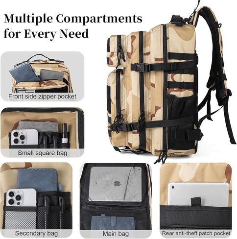 Tactical Backpack for Men and Women, 45L Large Capacity Military Backpack, Molle Backpack used for Outdoor Hiking, Fitness, Camping, Daily Work, Hunting in Kuwait