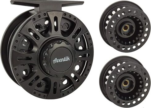 Aventik HVCE Classic III Graphite Large Arbor Fly Reel | Fits 3/4/5/6/7/8wt lines; Graphite large arbor; Polymeric build; Central disc drag with one-way bearing in Kuwait