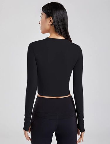 سترات ZHENWEI الرياضية القصيرة للنساء نصف سحاب ضيقة للتمرين بأكمام طويلة in Kuwait